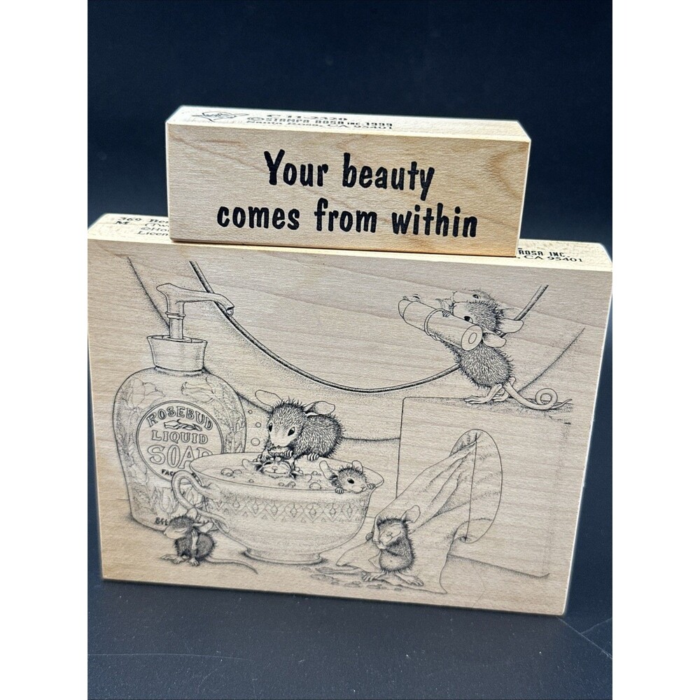 House Mouse BEAUTY DAY Stamp Stampa Rosa Teacup Bubble Bath Friends Vintage RARE